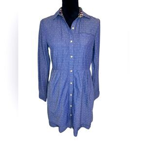 ANTHROPOLOGIE ISABELLA SINCLAIR POLKA DOT TIERED CHAMBRAY BUTTON UP DRESS SIZE S